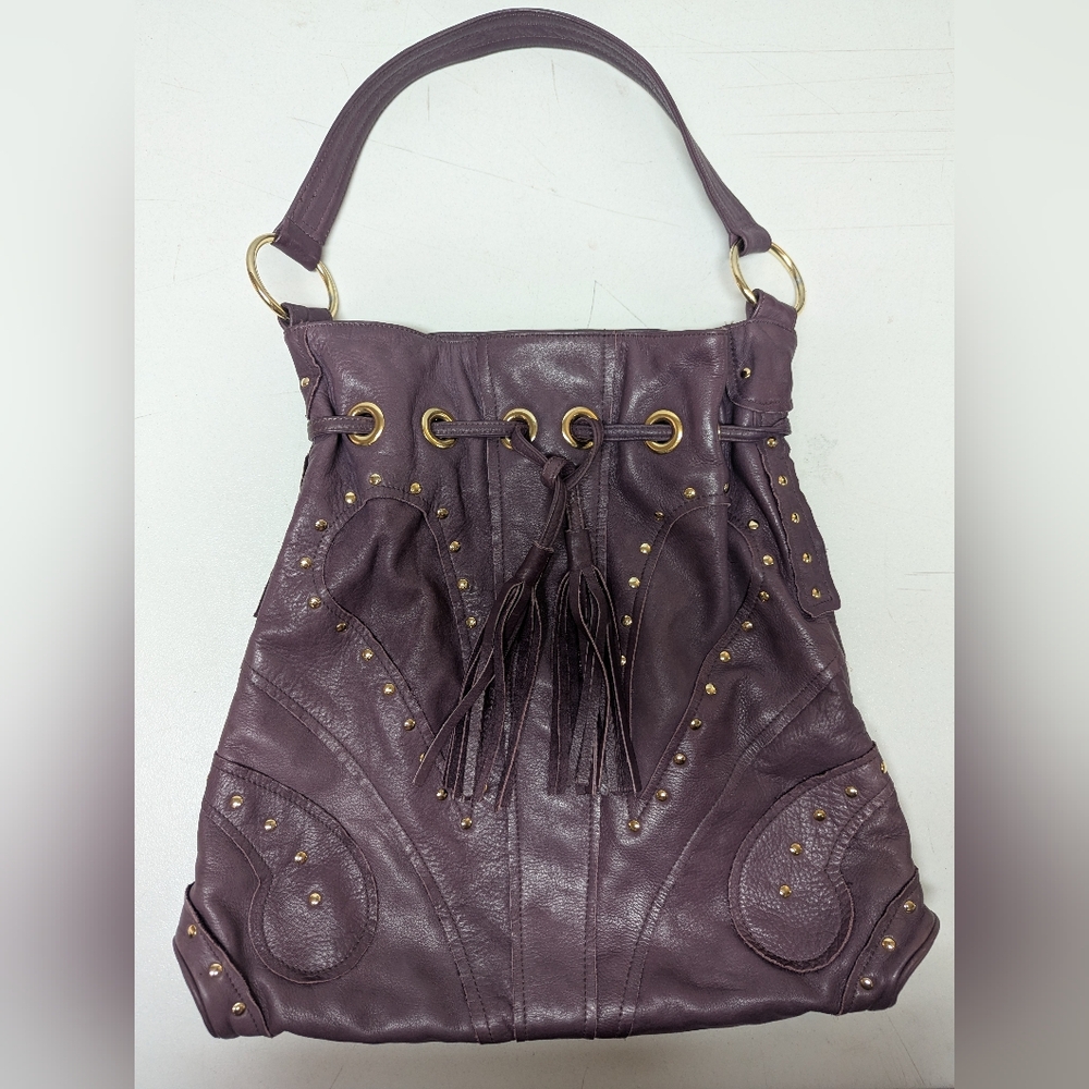 purple leather bulga bag